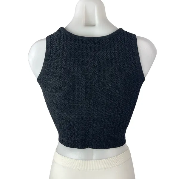 Oak + Fort Women's Black Knit Crew Neck Sleeveless Crop Sweater Tank Top Size M - Image 2