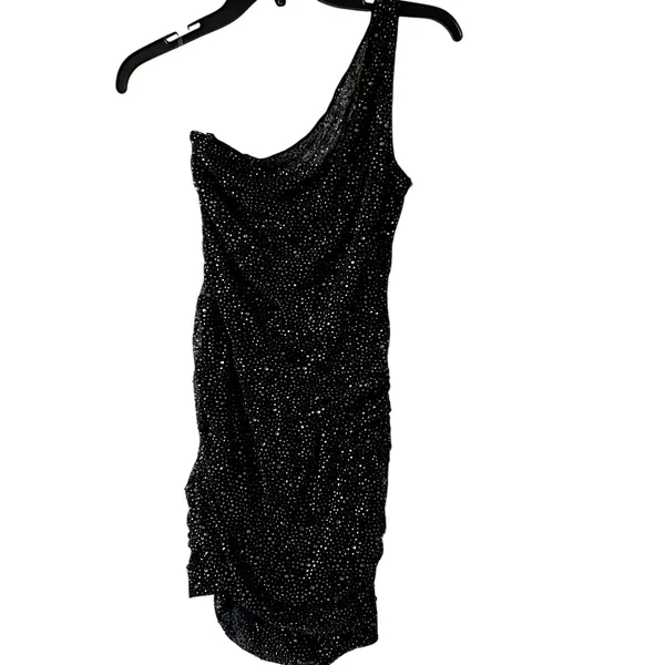 Oh Polly Zahira Embellished One-Shoulder Mini Dress in Black Size 4 New - Image 7
