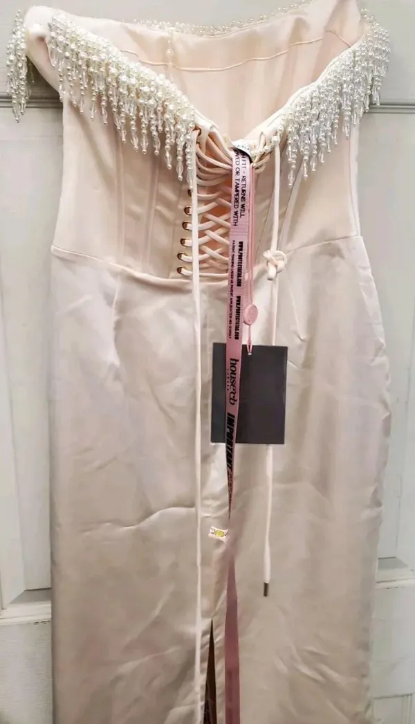 House Of CB NWT NALITA VINTAGE CREAM EMBELLISHED STRAPLESS DRESS. Size Medium - Image 11