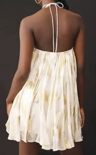 Anthropologie White/Gold Halter Dress - Image 2
