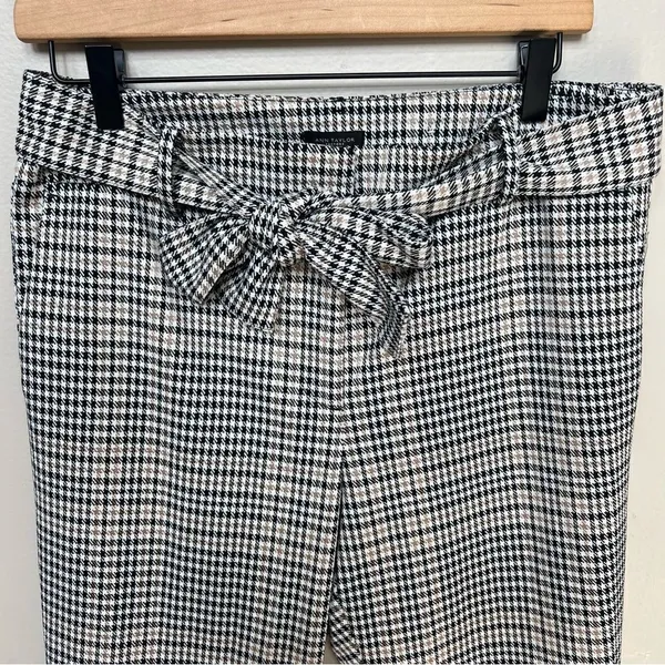 Ann Taylor Factory Houndstooth Plaid Checkered Pants Tie Belt Black White Tan 8 - Image 2