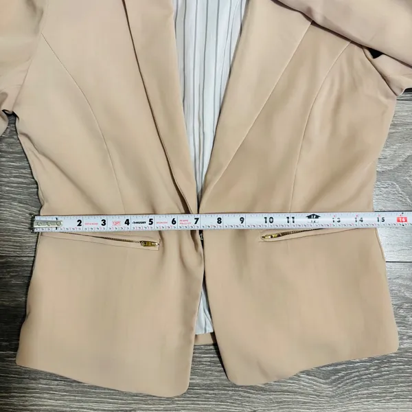 Haute Monde Womens Tan Open Front Blazer Jacket‎ Career Preppy Beige Medium - Image 9