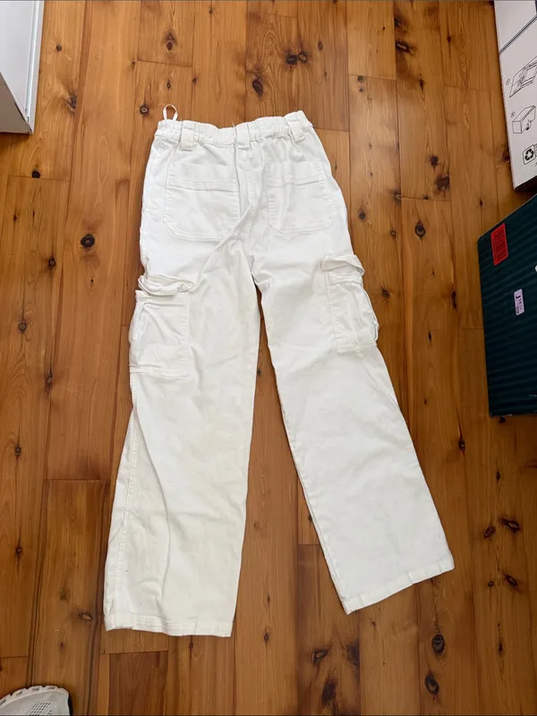 Cotton candy Medium White Jean Cargo Pants with Utility Pockets - Image 5