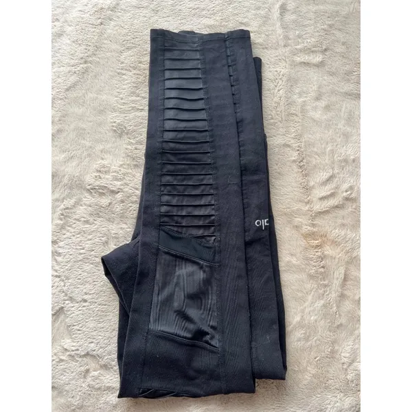 Alo Yoga Black High-Waisted Moto Leggings With Ribbed Detail For Women - Image 10