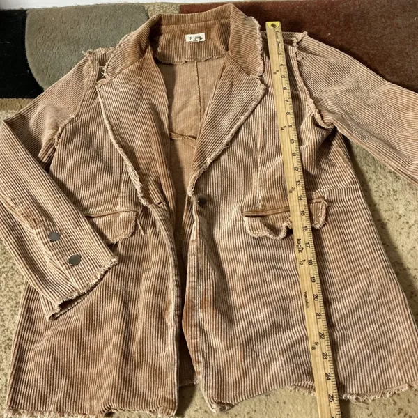 POL FWJ74B Frayed Raw Edge Corduroy Blazer Womens Medium Tan Boho Western Jacket - Image 4