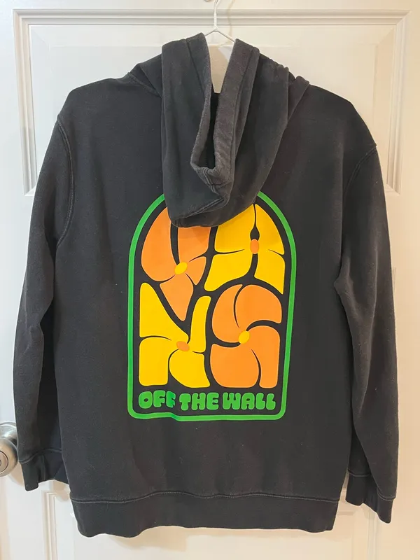 Size XL (S/M fit) Vans Off The Wall Black Pull On Hoodie with Pockets - Image 2