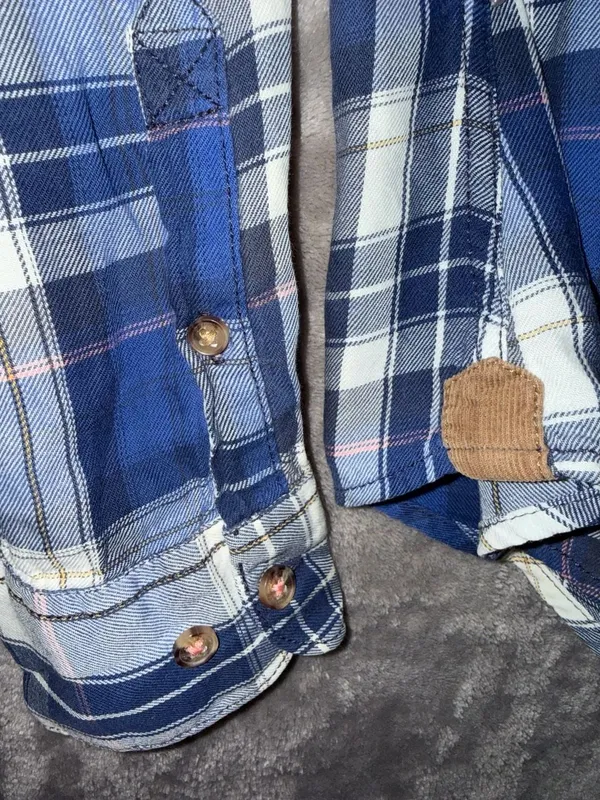 L.O.G.G. H&M Label of Graded Goods Blue Plaid Flannel Shirt with Elbow Patches - Image 5