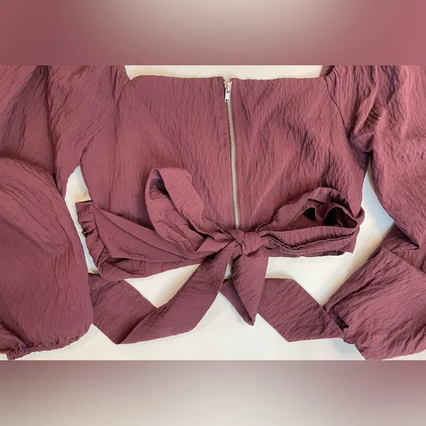 Forever 21 Women’s Wrap Around Surplice Deep Burgundy‎ Crop Top Size S - Image 7