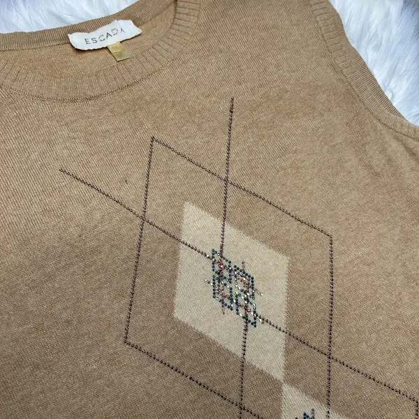 ESCADA Vintage Argyle Sweater Vest Womens Large Wool Cashmere Silk Academia Twee - Image 2