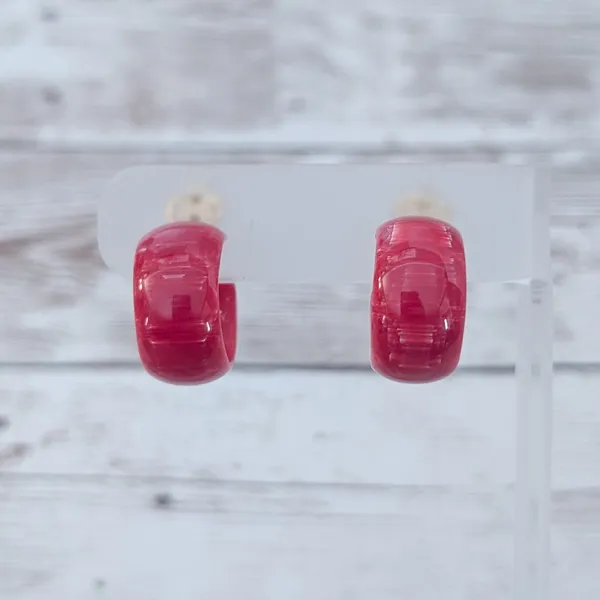 Vintage Clip On Earrings Red Marbled? Hoops Retro - Image 3