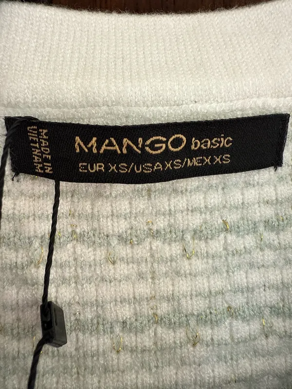 Mango Greenish Cream Tweed Sleeveless Button Cardigan Size XS - Image 2