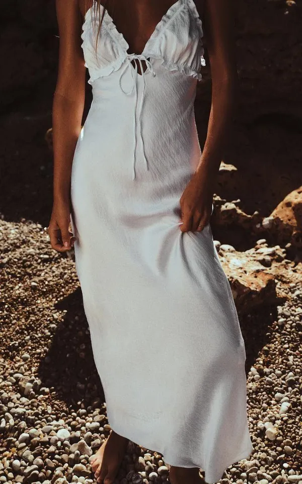 ZARA dress white midi ruffled satin lingerie inspired bodycon fitted wedding - Image 6