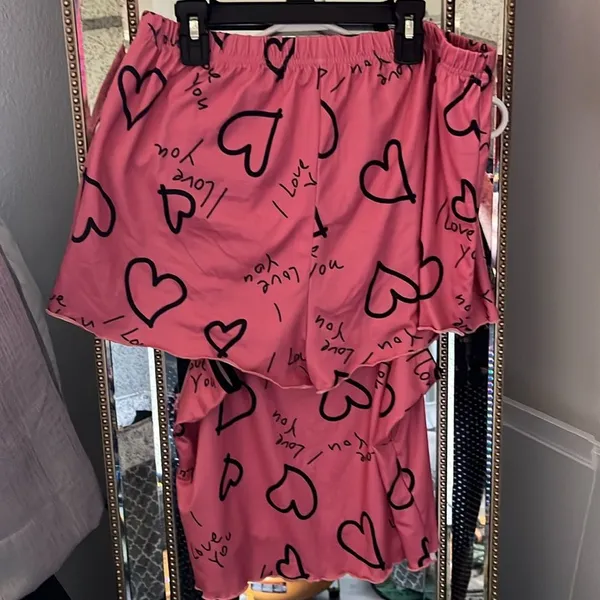 Women's Heart Print Pajama Set, tank Top & Shorts Sleepwear & Loungewear size xl - Image 4