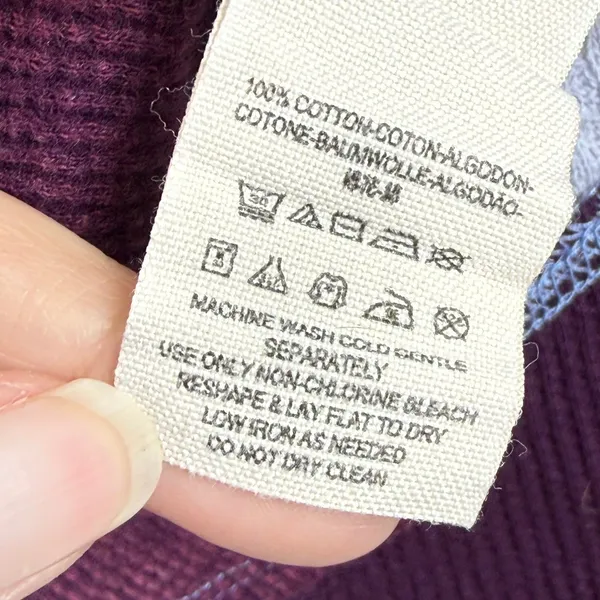 We The Free Free People Blue Burgundy Waffle Knit Thermal Top Small OB554554‎ - Image 5