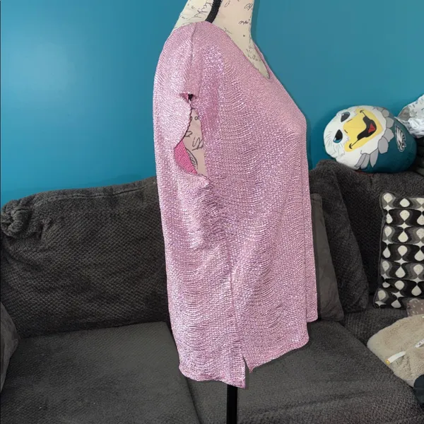 NWT Vintage Candie's pink sparkly metallic top, Large - Image 2