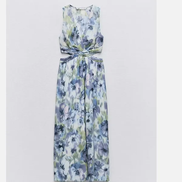 NWOT Zara Printed Metallic Thread Dress Cut Out SZ-XL - Image 9