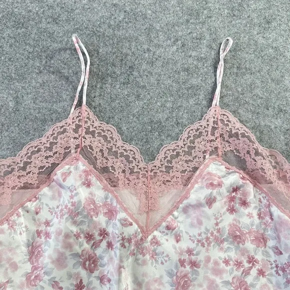 Vintage 80s Coquette Pink Floral Lace‎ Trim Camisole Top Satin Delicate Feminine - Image 4