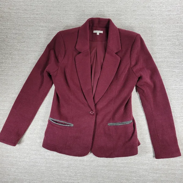 41 Hawthorne Tweed Blazer Womens Medikum Burgundy Jacket Elbow Patches Buttons - Image 11