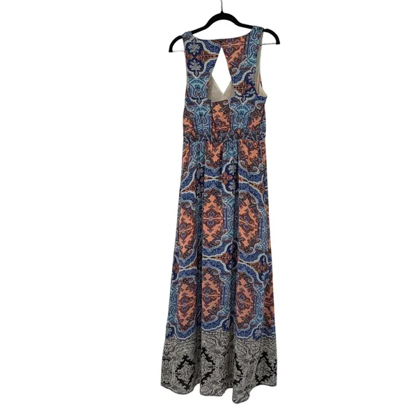 Maeve‎ Anthropologie 100% Silk Paisley Maxi Dress Blue Orange Size 6 Sleeveless - Image 2
