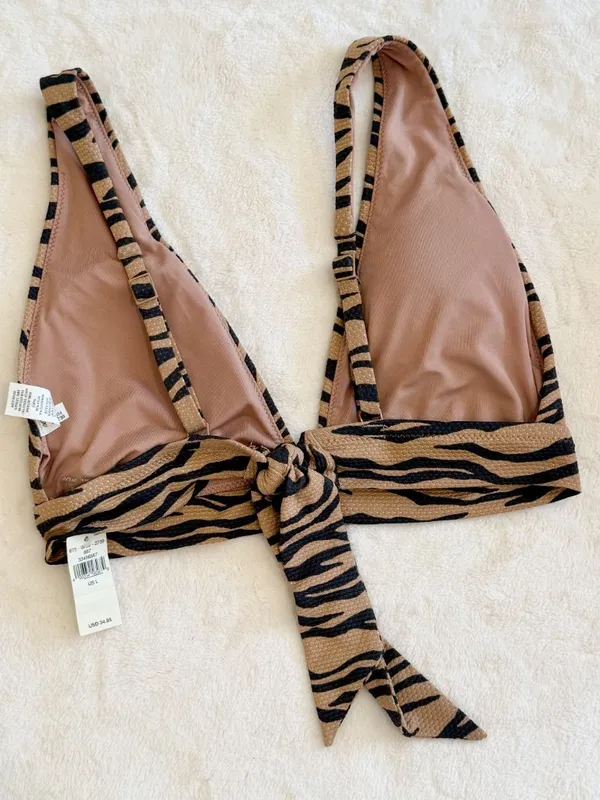 NWT Aerie Pique Triangle Zebra Stripes Bikini Top - Size: Large - Image 5