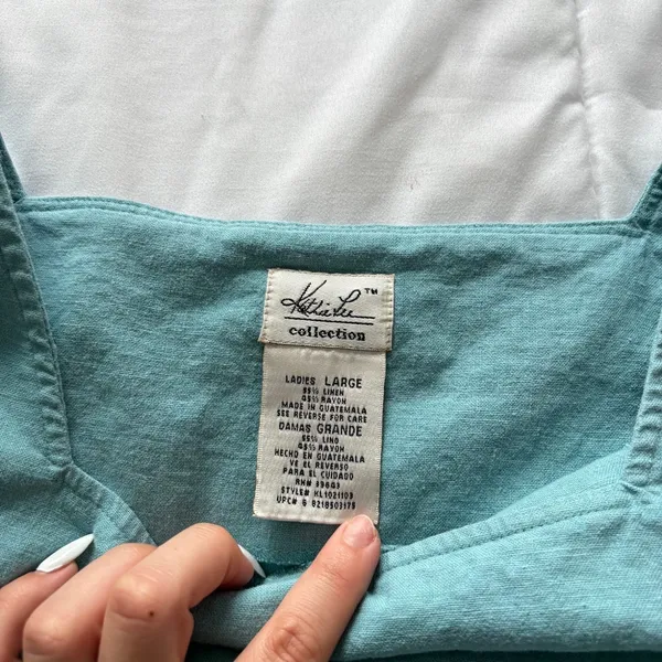 Vintage Katie Lee Teal Linen Blend Square Neck Tank Top Womens Large Beachy - Image 3