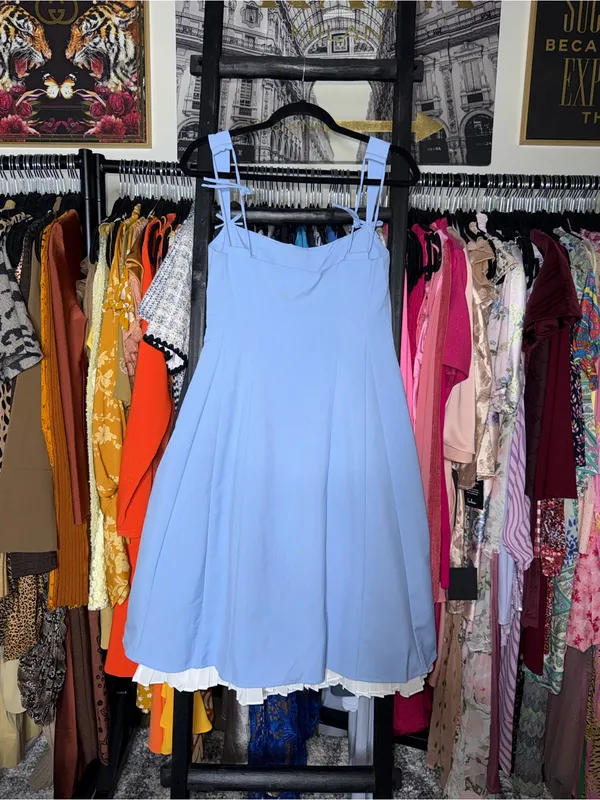 Oh Polly Isadora Blue Bow Detail Pleated A Line Midi Dress Womens 6 New NWT - Image 8