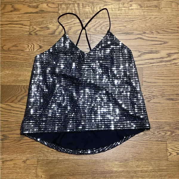 Chelsea28 Black mirrored spaghetti strap top. Size Medium. - Image 4
