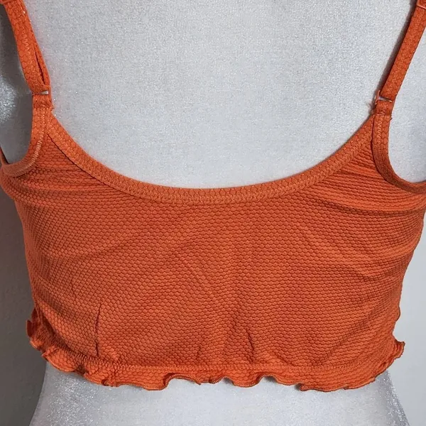 Aerie Orange Cropped Bikini Top NWT Size Medium Orange Textured Swim Top - Image 6