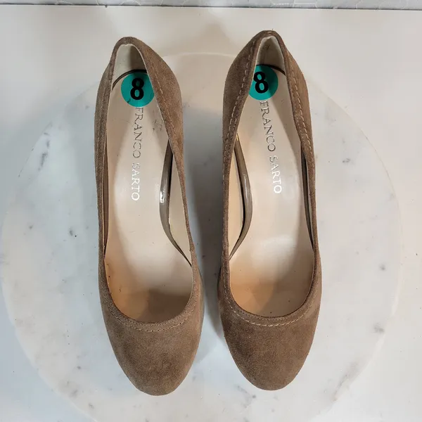Franco Sarto Womens Zaina Shoes 8 Tan Suede Leather Wedge Slip On Round Toe - Image 3