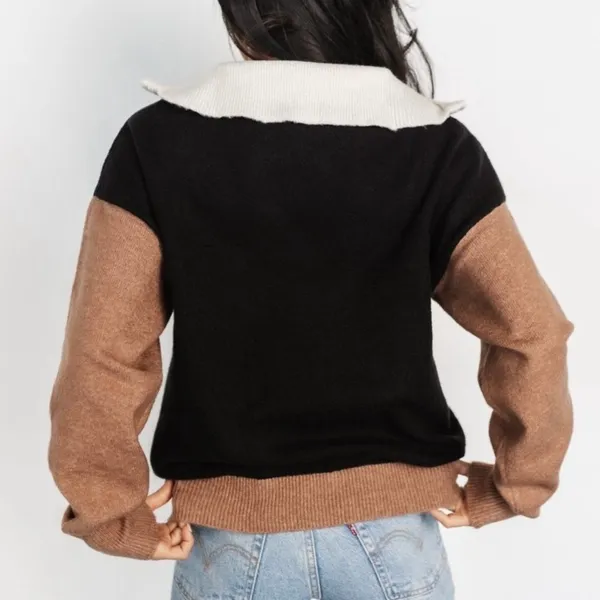 Baltic Born Black & Brown Colorblock Sigrid Zip Front Sweater Size Small - Image 6