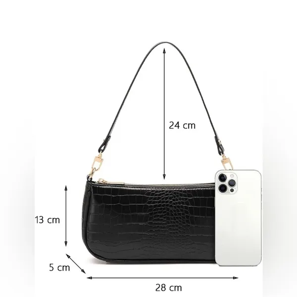 Classic Clutch Shoulder HandBag with‎ Zipper Closure Black - Image 3