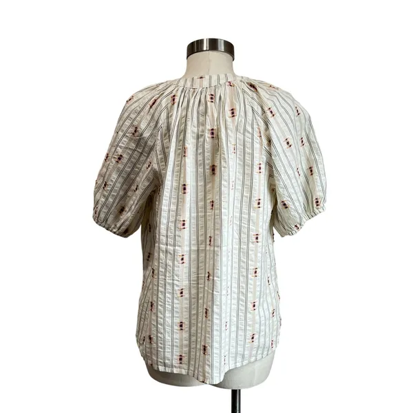 LOFT Clip Stripe Peasant Blouse M Puff Sleeve Boho Textured Feminine Top‎ - Image 2