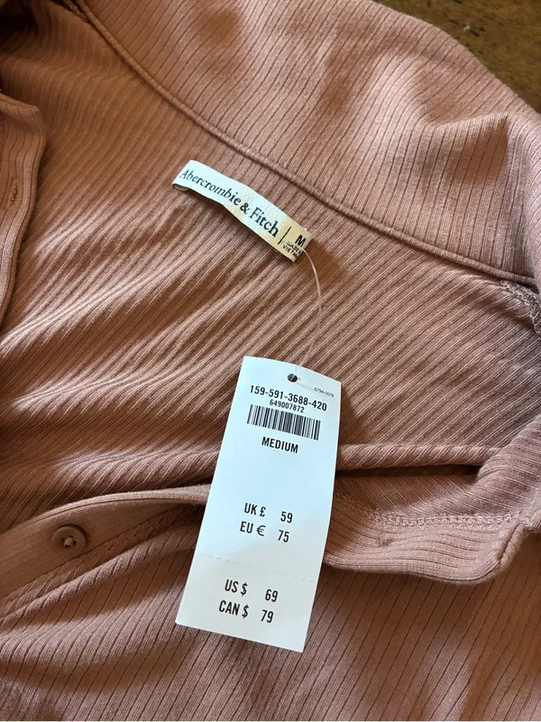 Abercrombie & Fitch Dress Ruched Knit Shirt Dress Medium Long Sleeve Button NWT - Image 3