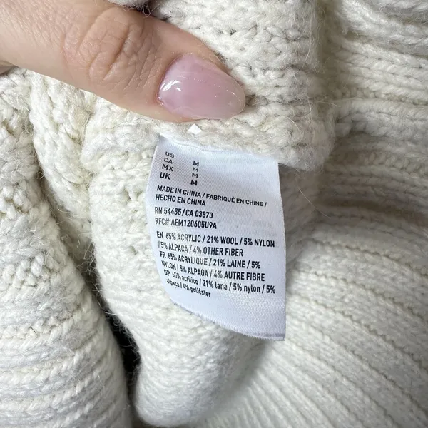 American Eagle Outfitters Ivory White Popcorn Knit Sweater Wool Alpaca Blend M - Image 6