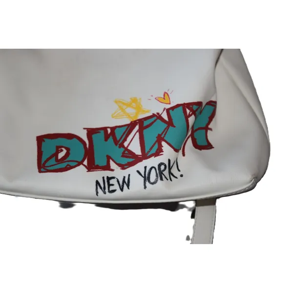 DKNY Graffiti Logo Backpack Womens White Good Faux Leather Streetwear Bag - Image 4