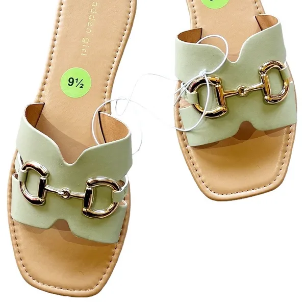 New Madden Girl Mint Green Slip On Slide Buckle Gold Sz-9.5 - Image 4