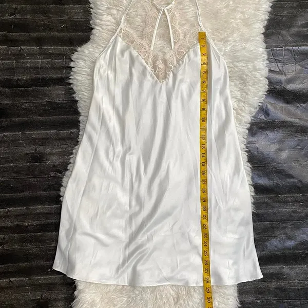 Flora Nikozi White Slip Dress Heart Lace Trim Open Back Flowy Coquette Fairy - Image 6