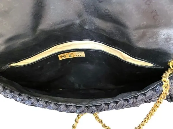 Vintage Navy Blue Woven Straw Envelope Clutch Purse Shoulder Bag - Image 5