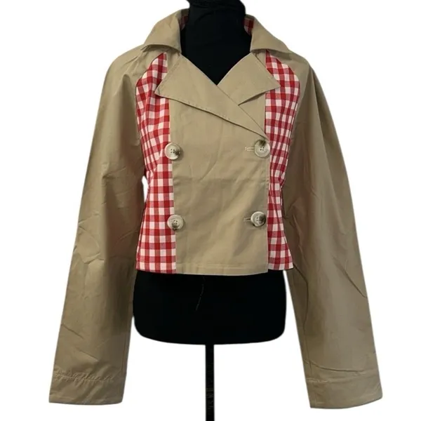 Anthropologie English Gingham Cropped Jacket(Size Medium) - Image 4