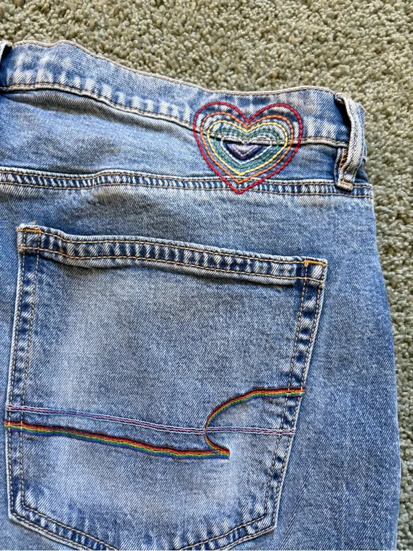 American Eagle Strigid Low Rise Baggy Flare Distressed Jeans Rainbow Size 10 - Image 3
