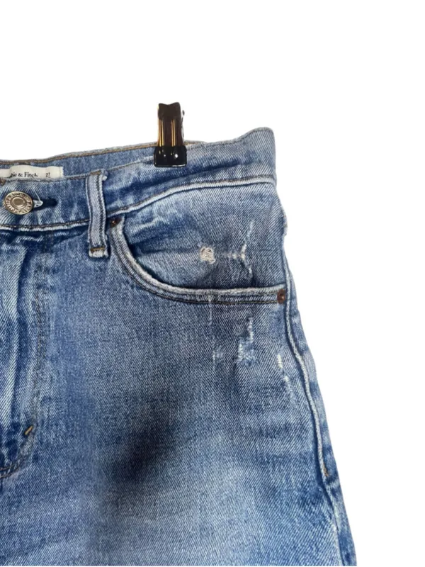 Abercrombie & Fitch Medium Wash Mom Shorts High Rise Cut Off Raw Hem Denim - Image 2