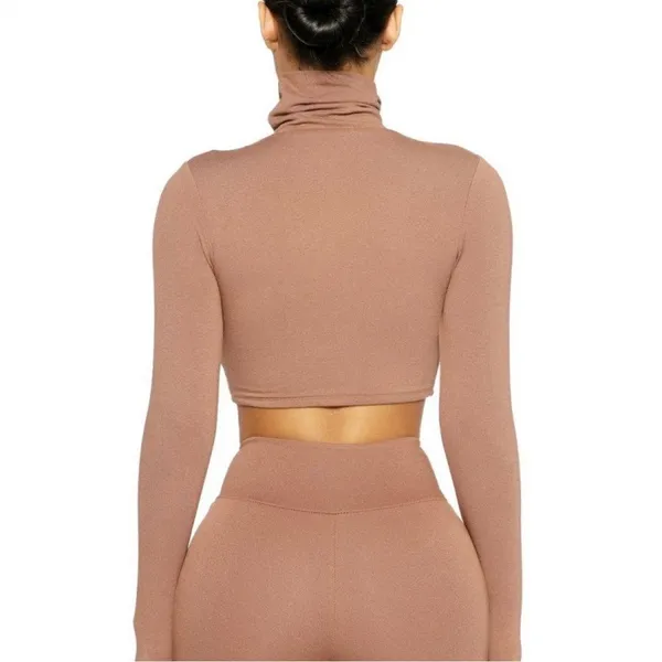 Naked Wardrobe Tan Turtleneck Long Sleeve Pullover Cropped Sweater Top Size M - Image 3