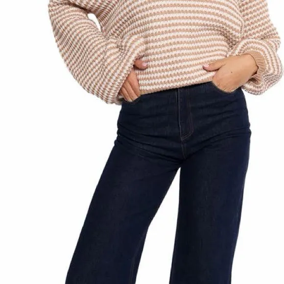 Petal & Pup Becca Crewneck Waffle Stitch Stripe Knit Sweater - Image 5