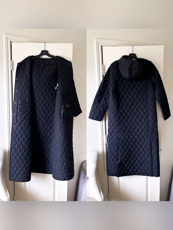 Weekend‎ MaxMara Long Quilted Hooded Puffer Coat Black 4 EUC - Image 9