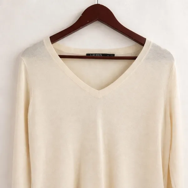 Lauren Ralph Lauren Sweater Women PS Cream Silk Blend Layered‎ Preppy Minimalist - Image 2
