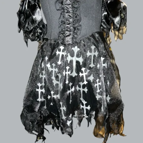 Gothic Black torn shredded look Dress with White Cross Pattern Size L - Image 5