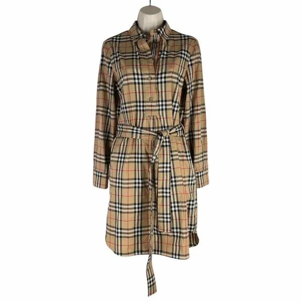 Burberry Giovanna Vintage Check Poplin Cotton Shirt Dress Beige Size 4 - Image 5