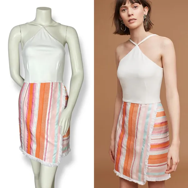 Anthropologie Hutch Dress Kayln‎ Halter Tank Colorful White Sz 4 Faux Wrap Skirt - Image 2