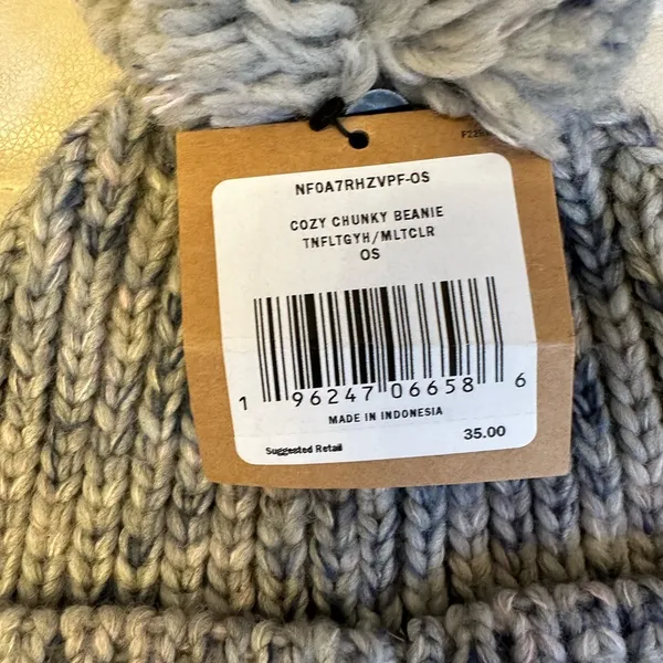 The North Face Cozy Chunky Beanie Knit Cuffed Hat Gray Multicolor NEW - Image 5