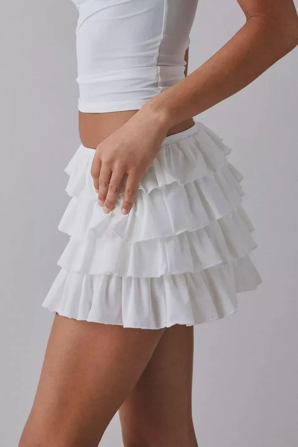 Urban Outfitters Out From Under Cammy Ruffle Trim Micro Skort White NWT Size XS MSRP $45 - Image 3
